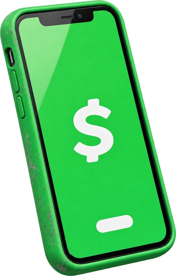 A green Cash App phone