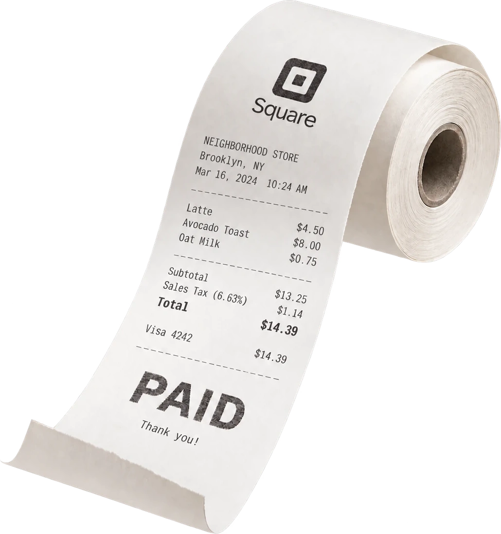 A Square receipt roll
